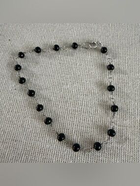 Silver Black Bead Bracelet